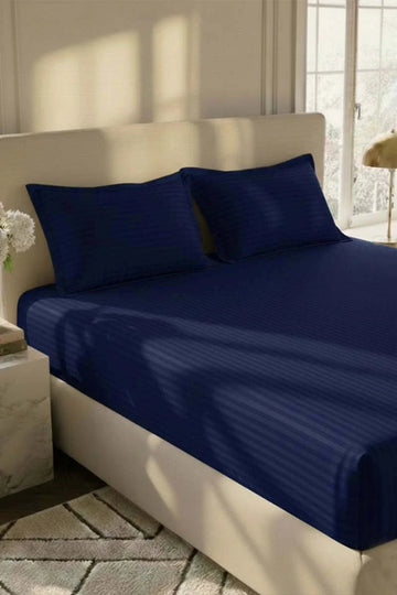 Luxury Stripe Fitted Bedsheet - King Size Navy blue🔵