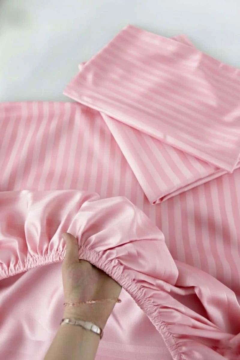 Luxury Stripe Fitted Bedsheet - King Size tea pink 💕
