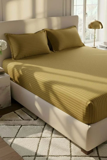 Luxury Stripe Fitted Bedsheet - King Size sege green 🟡