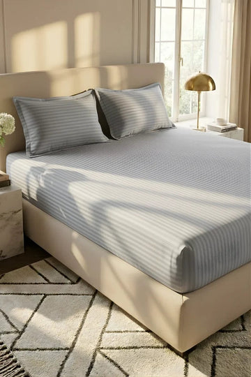 Luxury Stripe Fitted Bedsheet - King Size grey ⚪