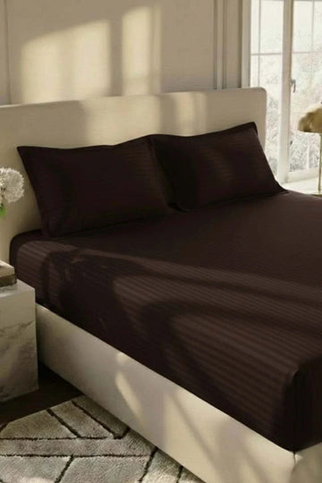 Luxury Stripe Fitted Bedsheet - King Size chocolate brown🟤
