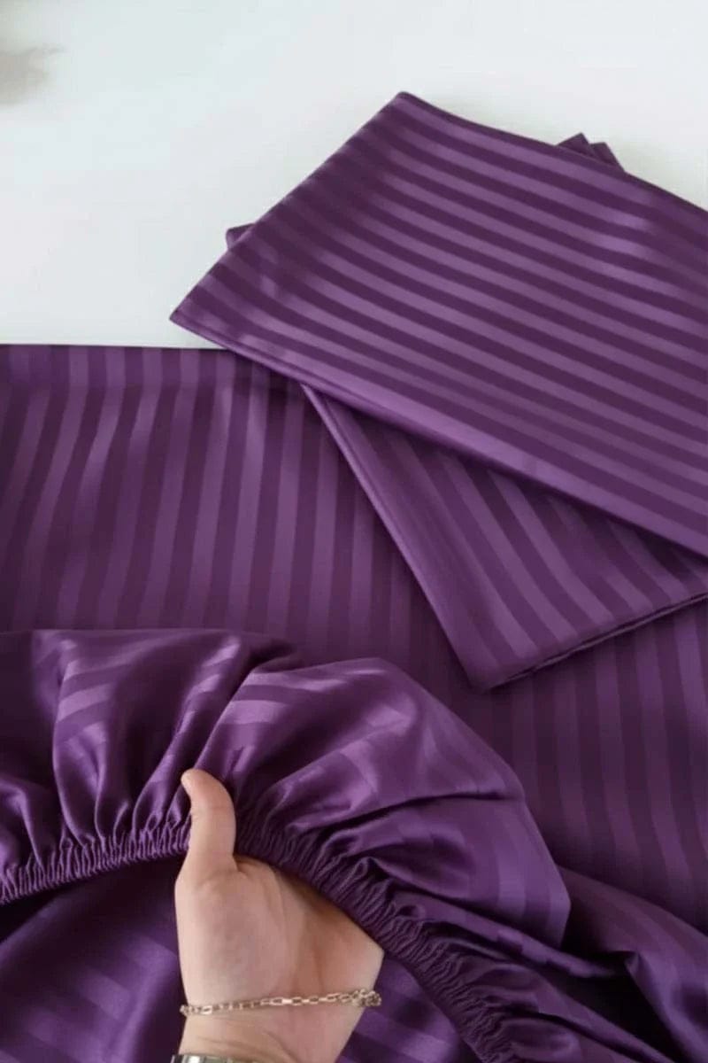 Luxury Stripe Fitted Bedsheet - King Size purple🟣