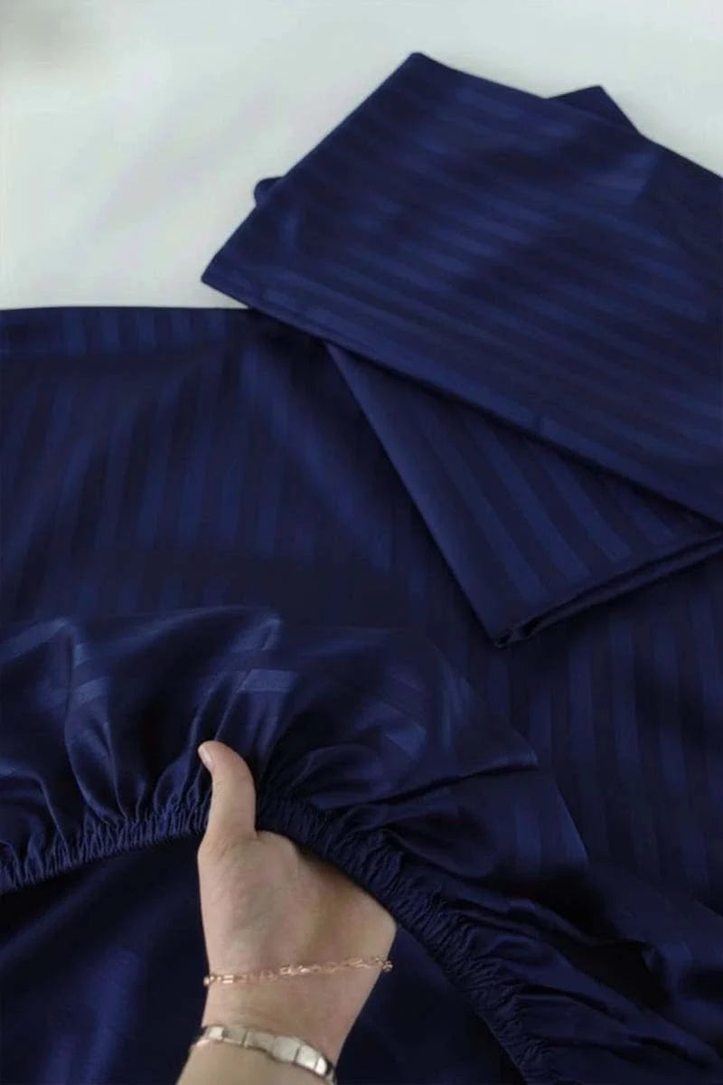 Luxury Stripe Fitted Bedsheet - King Size Navy blue🔵