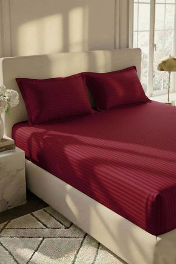Luxury Stripe Fitted Bedsheet - King Size mehroon 🔴