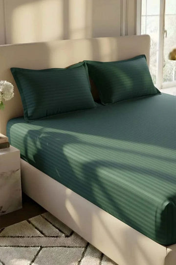 -Luxury Stripe Fitted Bedsheet - King Size  aqua green 🟢