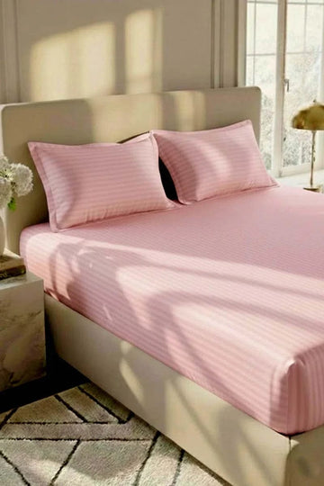 Luxury Stripe Fitted Bedsheet - King Size tea pink 💕