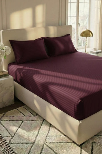 Luxury Stripe Fitted Bedsheet - King Size Redish wine