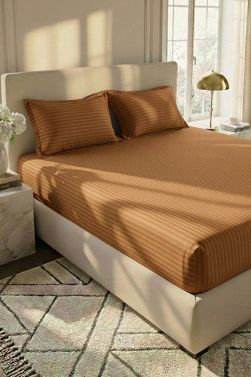 Luxury Stripe Fitted Bedsheet - King Size copper 🟠