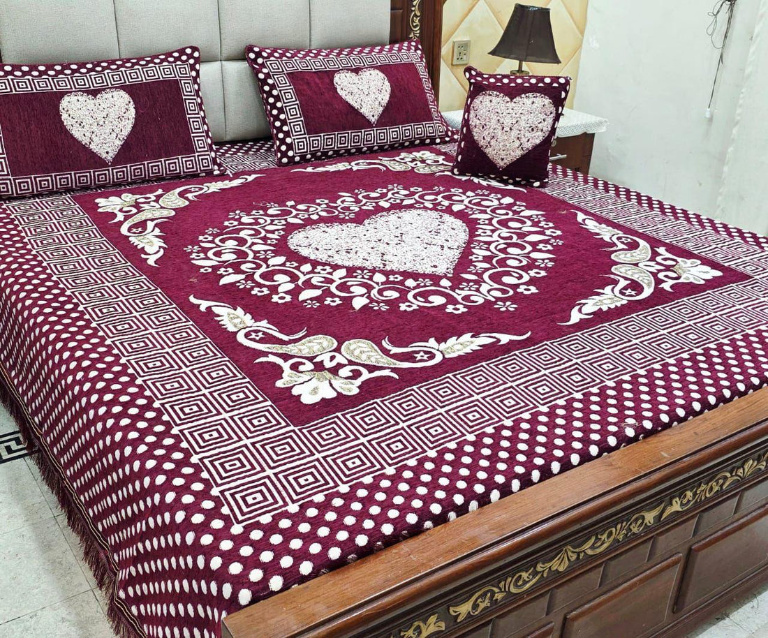 Best Hopes™ Premium Velvet Chenille Bedsheets Heart Design (King Size). پہلے چیک کریں پھر پیمنٹ کریں